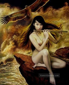 Adler und Fluting Schönheit Chinesischen Mädchen Nackt Ölgemälde